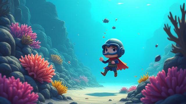 Image conceptuelle du jeu 'Coral Guardians', montrant un personnage stylisé protégeant un récif corallien qui retrouve ses couleurs vives, évoquant à la fois l'action et l'éducation.